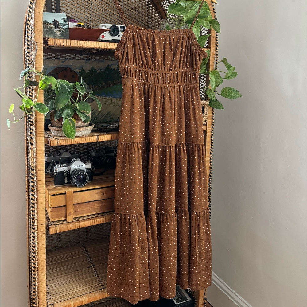 Madewell Brown Polka Dot Tiered Maxi Dress